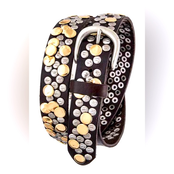 Accessories - Brown Genuine Leather Studded Statement Belt